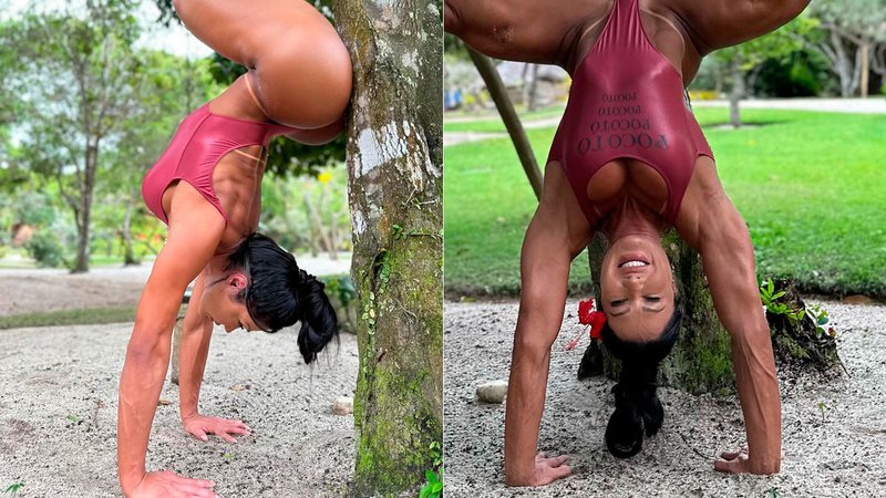 Gracyanne Barbosa mostrou elasticidade de ponta cabeça - Foto: Reprodução/ Instagram@graoficial