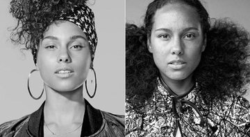 Alicia Keys antes e depois de “ganhar” suas sardas - Foto: Reprodução/ Instagram e Divulgação