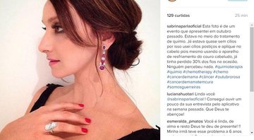 Sabrina Parlatore usou cílios postiços e aplique para disfarçar queda de cabelo - Foto: Reprodução/ Instagram
