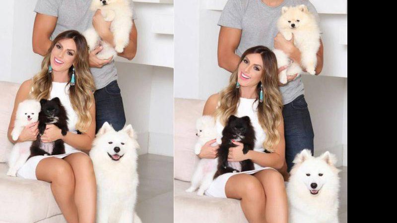 Nicole Bahls com seus cachorros e o noivo, Marcelo Bimbi - Foto: Reprodução/ Instagram