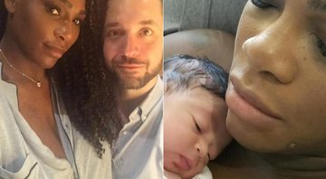 Serena Williams com o marido, Alexis Ohanian, antes do parto, e depois com a filha no colo - Foto: Reprodução/ Instagram