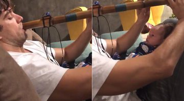 Rafael Cardoso toca flauta indígena para o filho caçula - Foto: Reprodução/ Instagram
